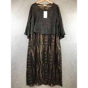 BUYKUD Two Tone Patterned Midi Dress Women's Boho Casual Earth Tone size L